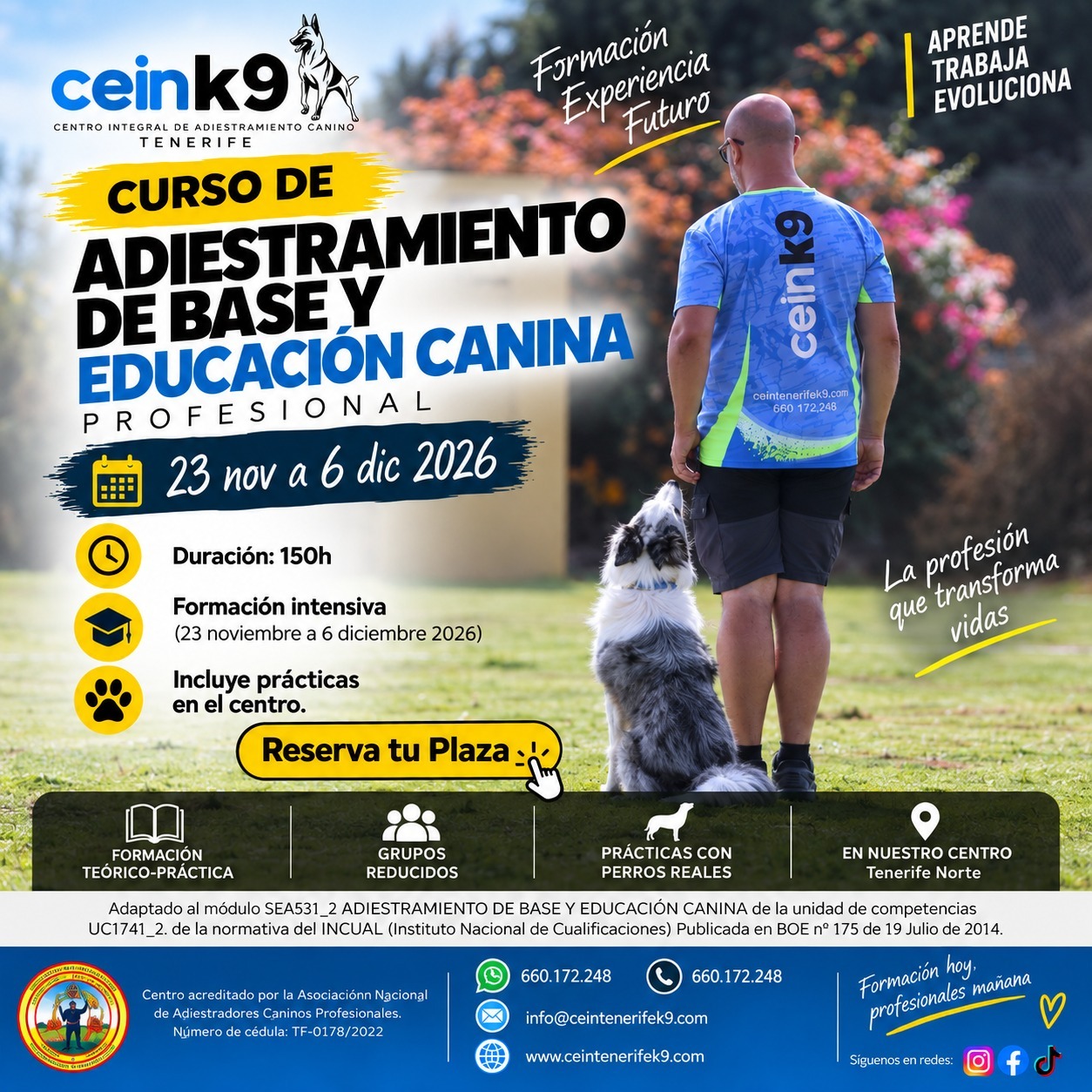 Curso de adiestramiento de base y educación canina
